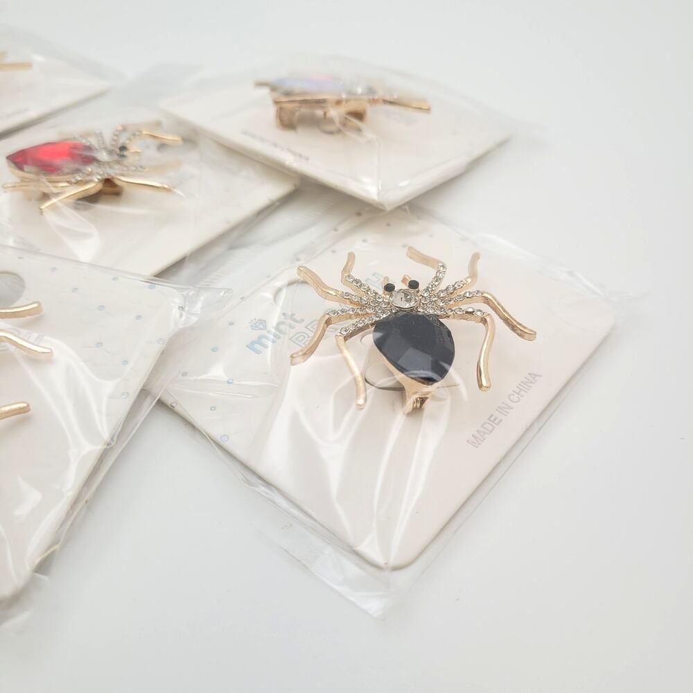 Mixed Brooch Lot of 6 Spider Rhinestone Fall Halloween Sparkly Gold Tone - Picture 2 of 5